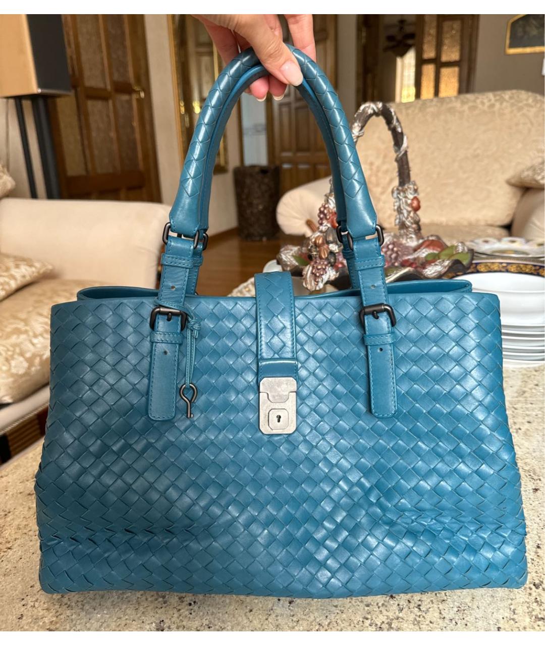 BOTTEGA VENETA Голубая кожаная сумка с короткими ручками, фото 9