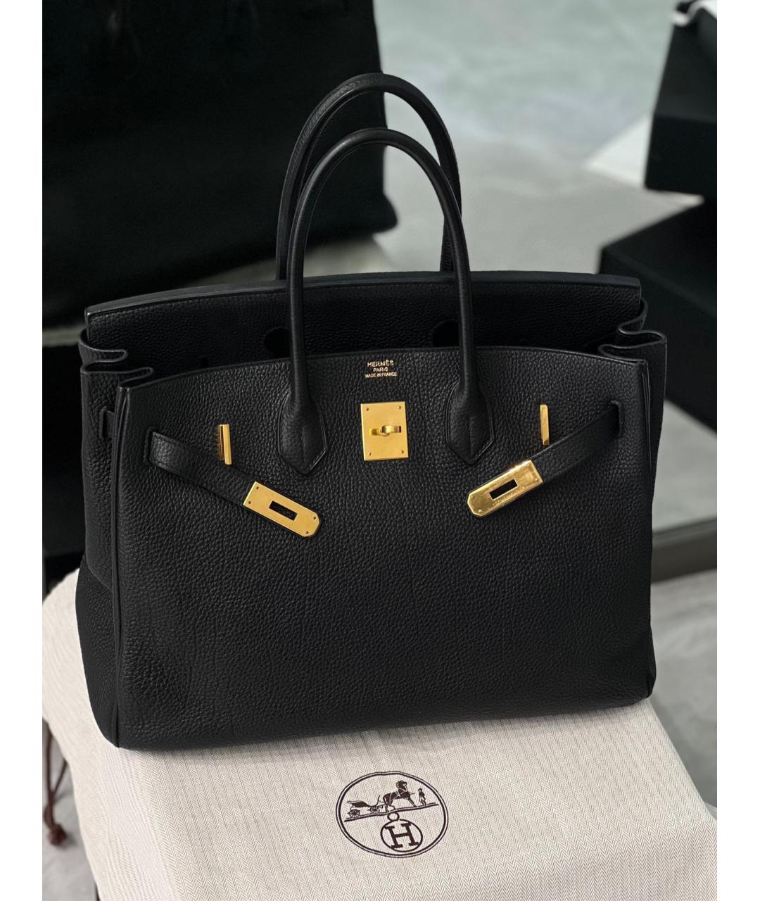 HERMES Черная кожаная сумка с короткими ручками, фото 6