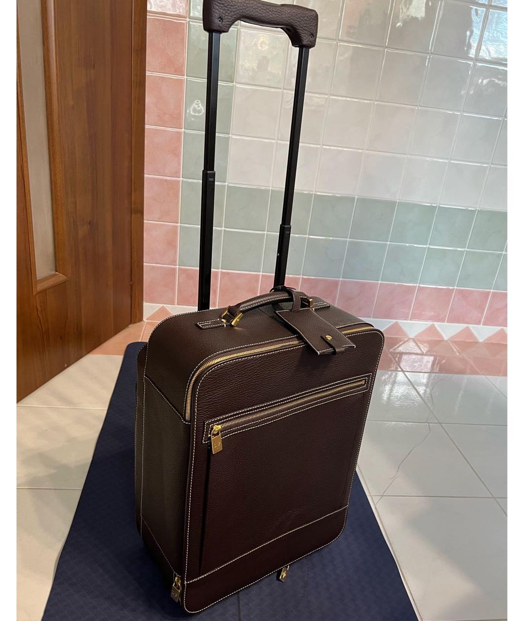LORO PIANA Коричневый кожаный чемодан, фото 2