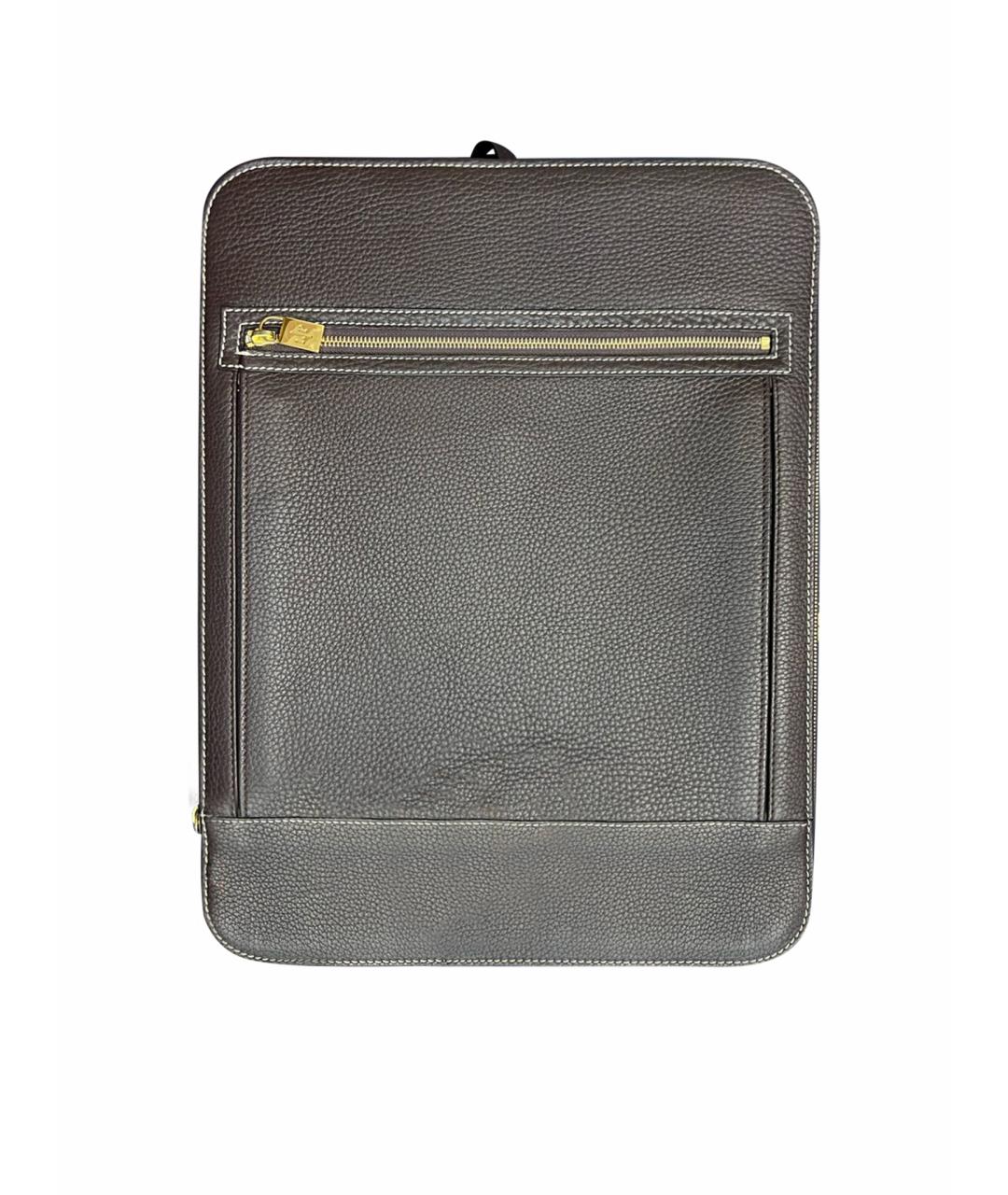 LORO PIANA Коричневый кожаный чемодан, фото 1