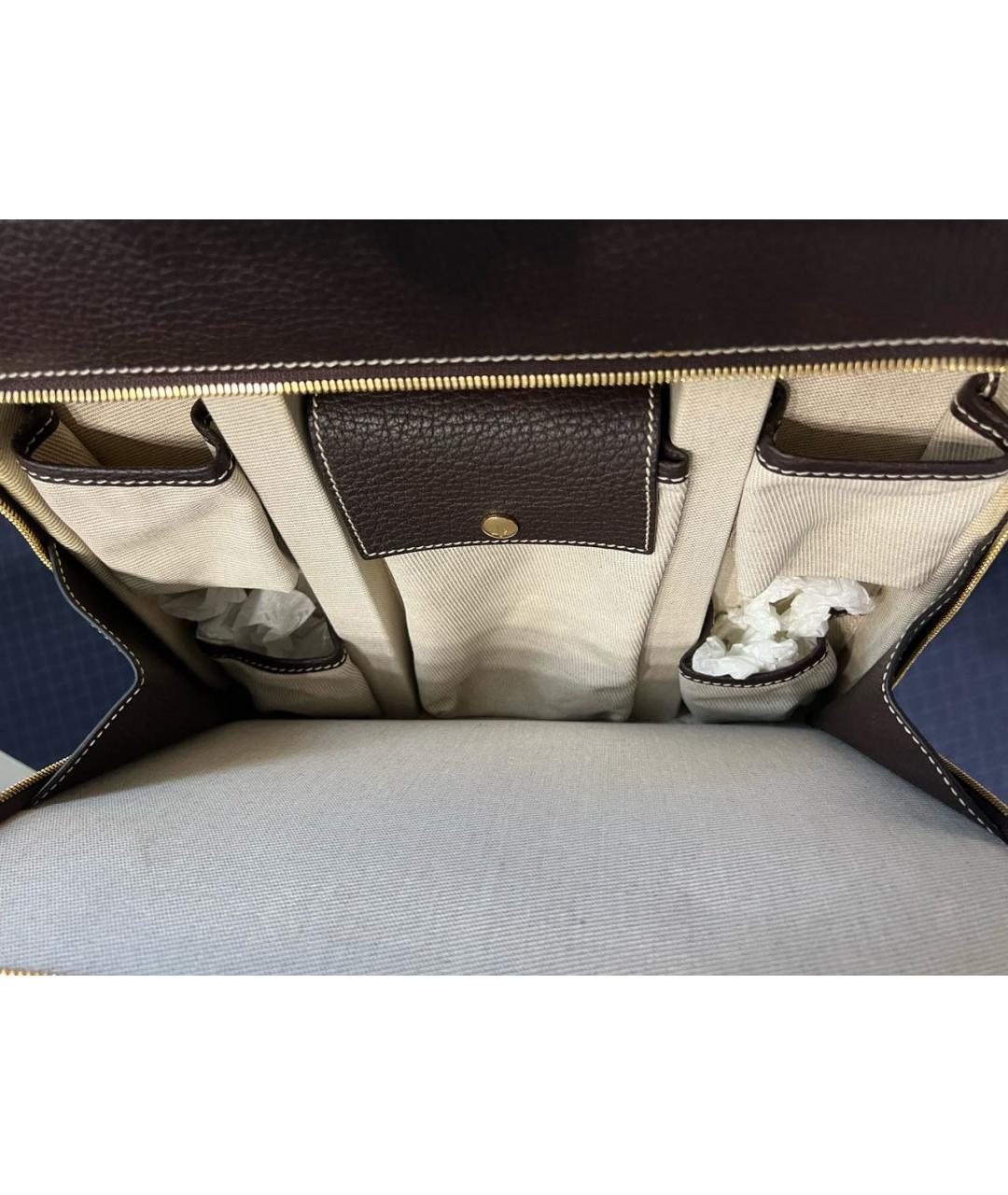 LORO PIANA Коричневый кожаный чемодан, фото 8