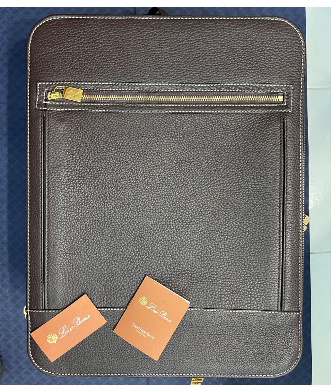 LORO PIANA Коричневый кожаный чемодан, фото 9