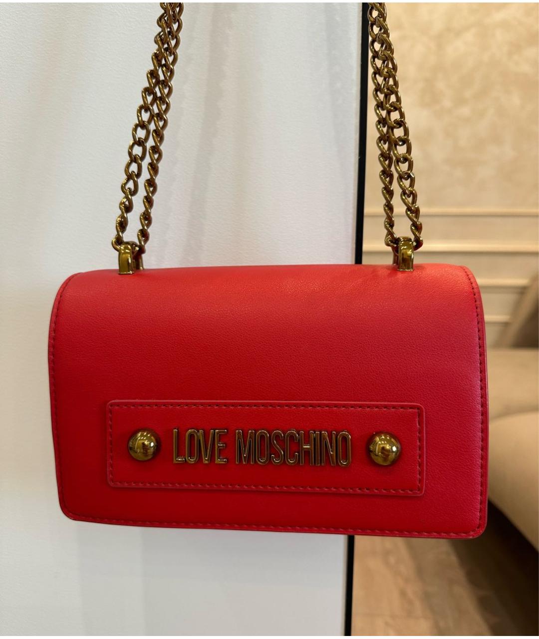 LOVE MOSCHINO Красная кожаная сумка через плечо, фото 2