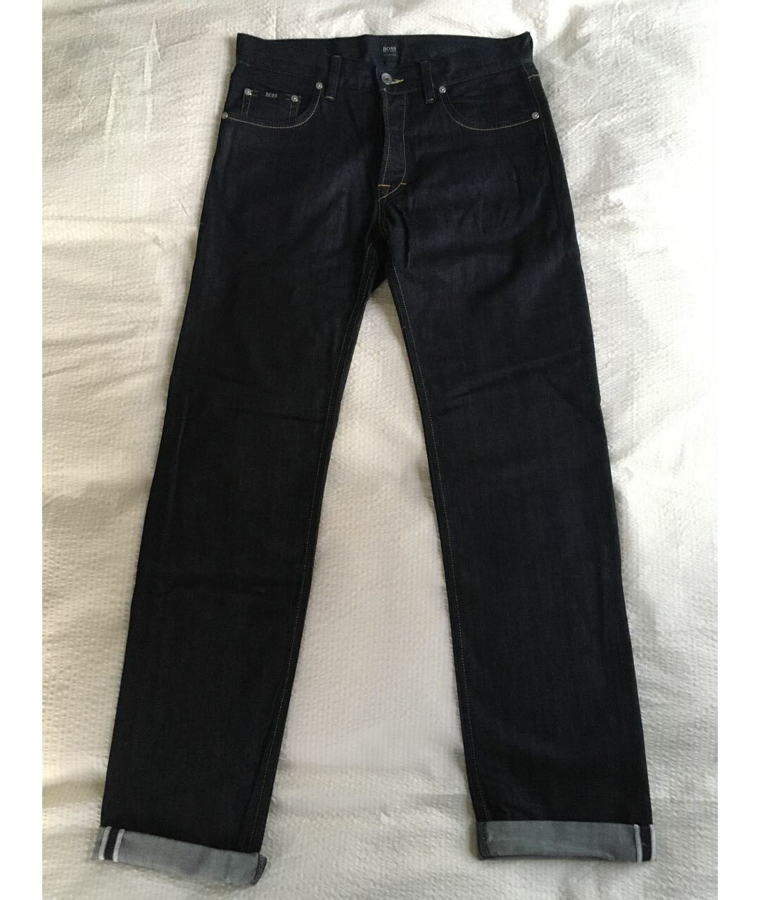 HUGO BOSS Темно-синие хлопко-эластановые прямые джинсы, фото 7