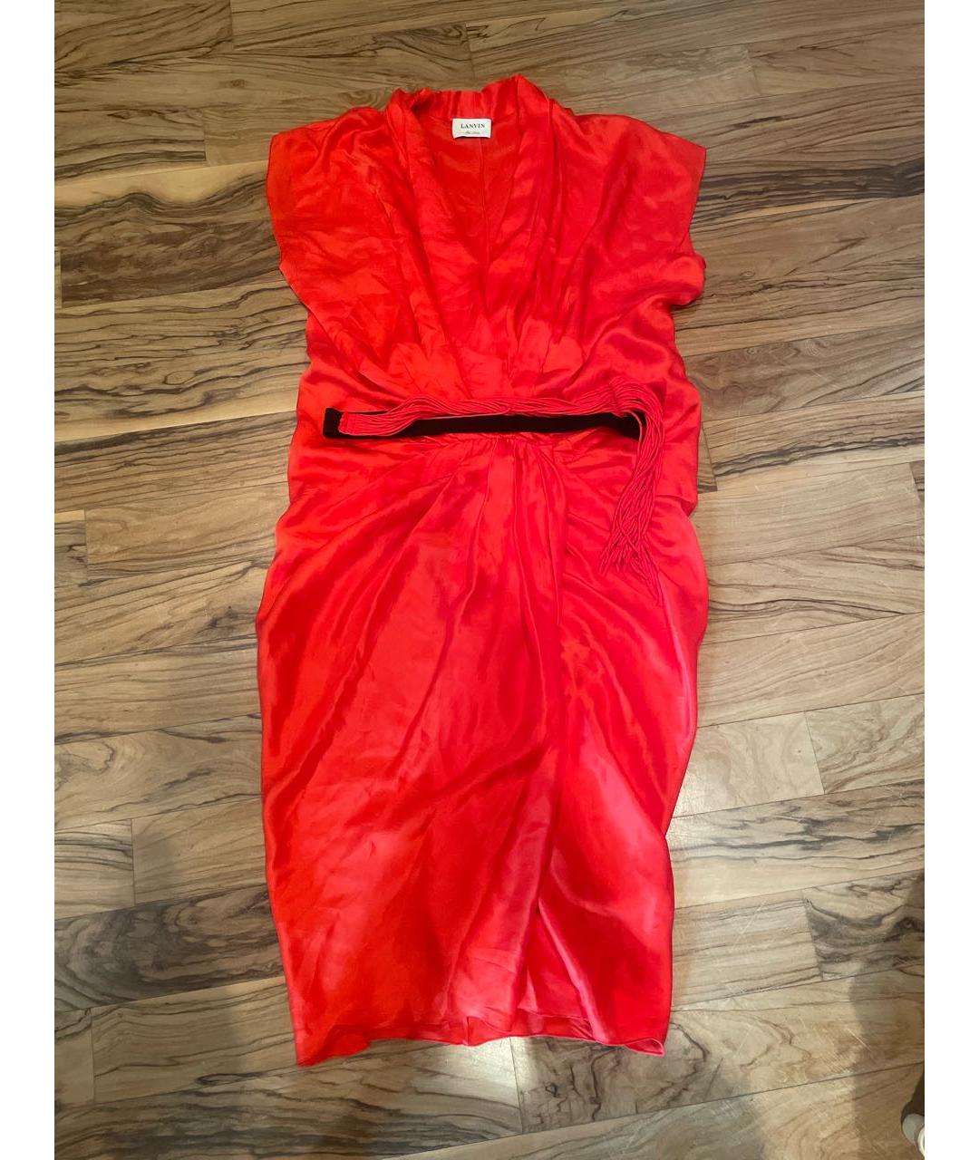 LANVIN Оранжевое шелковое коктейльное платье, фото 6