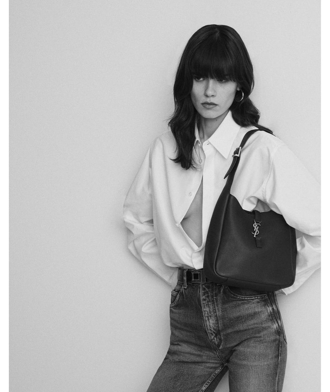 SAINT LAURENT Черная кожаная сумка тоут, фото 4
