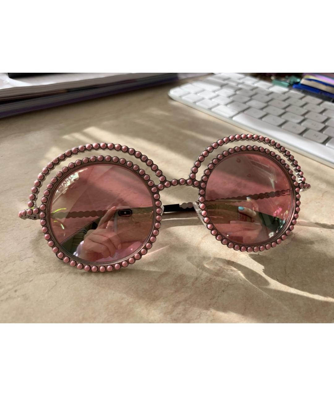 CHANEL Розовые металлические солнцезащитные очки, фото 6