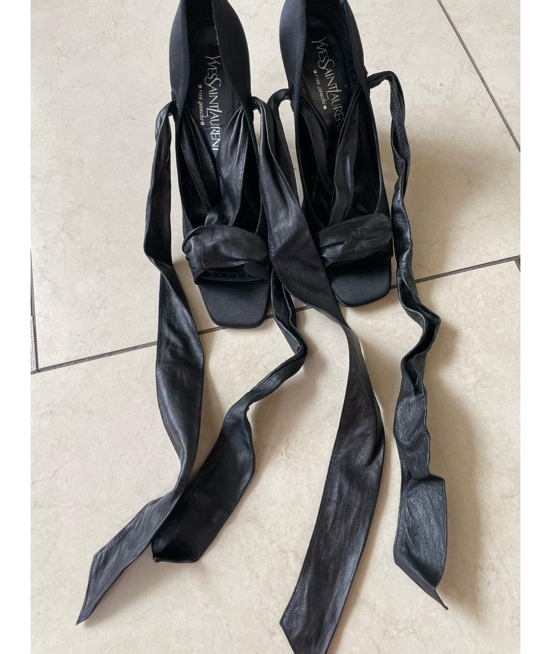SAINT LAURENT Черные текстильные босоножки, фото 4