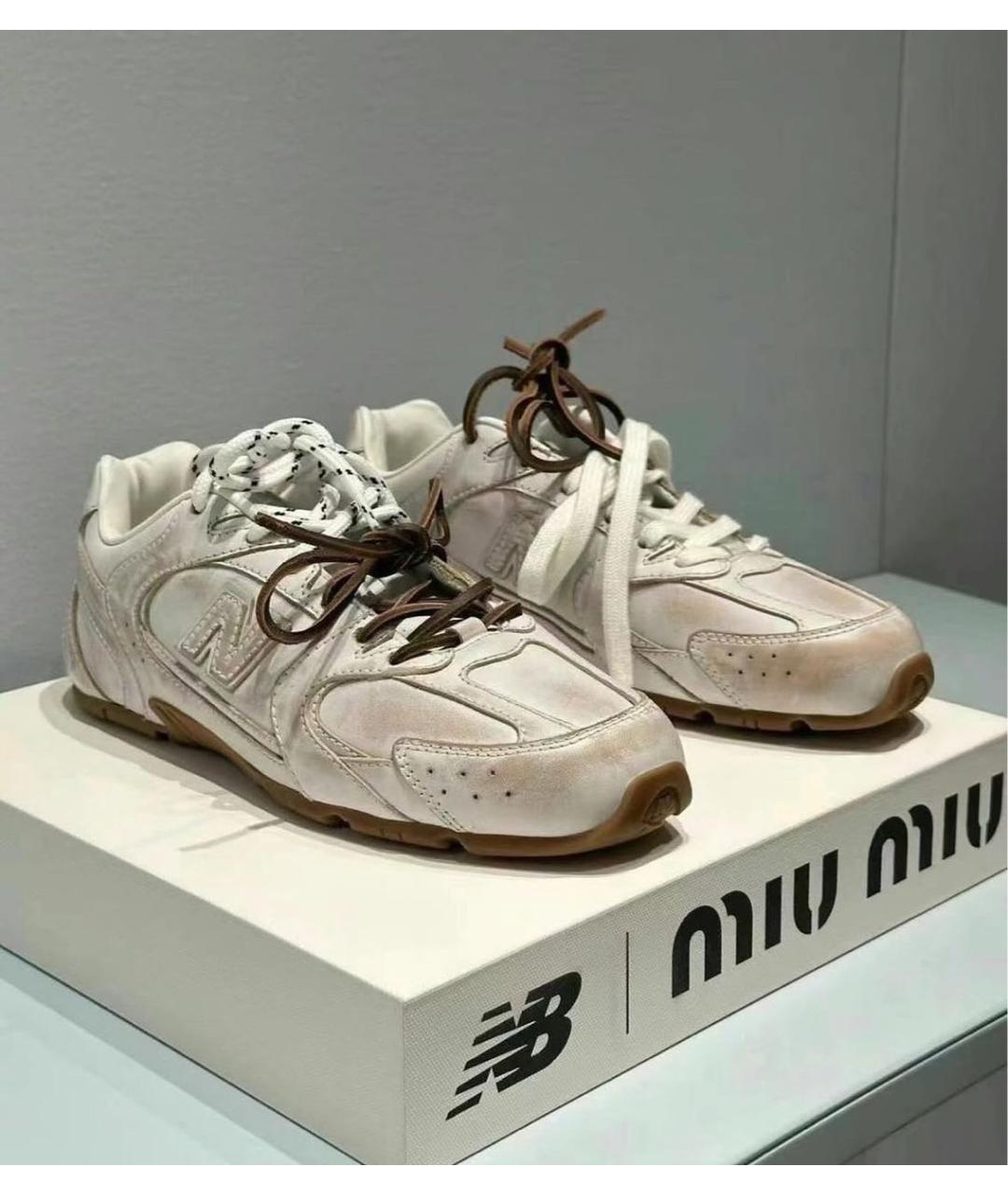 MIU MIU Белые кожаные кроссовки, фото 2