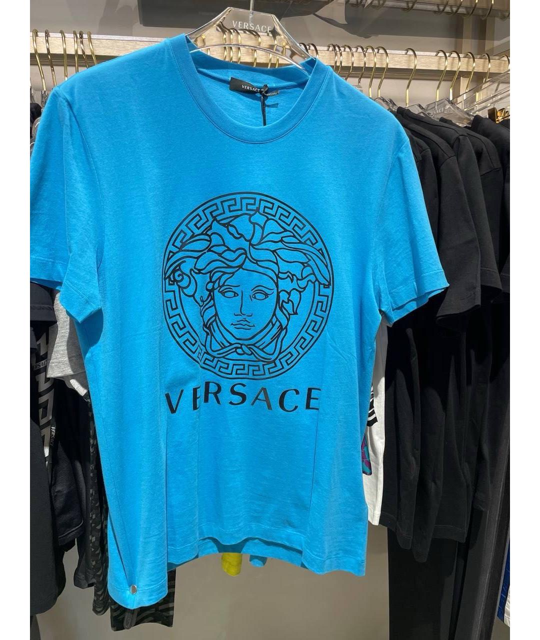 VERSACE Бирюзовая хлопковая футболка, фото 3