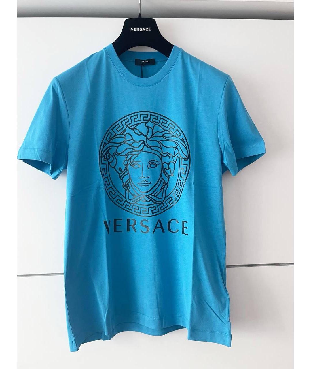 VERSACE Бирюзовая хлопковая футболка, фото 8