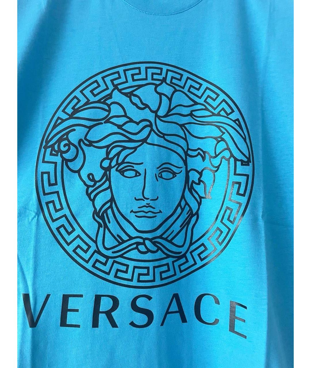 VERSACE Бирюзовая хлопковая футболка, фото 5