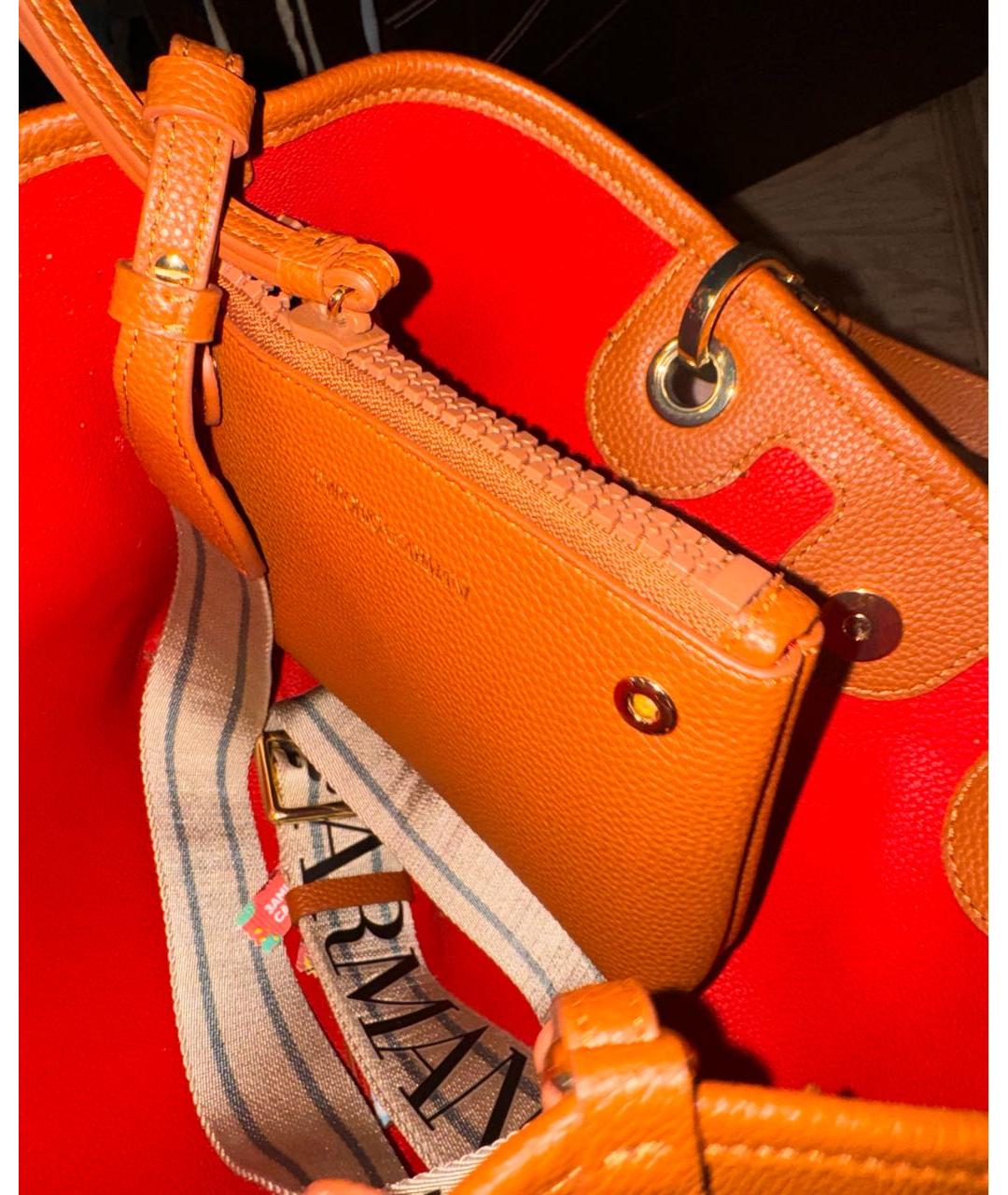 ARMANI EXCHANGE Оранжевая кожаная сумка с короткими ручками, фото 2