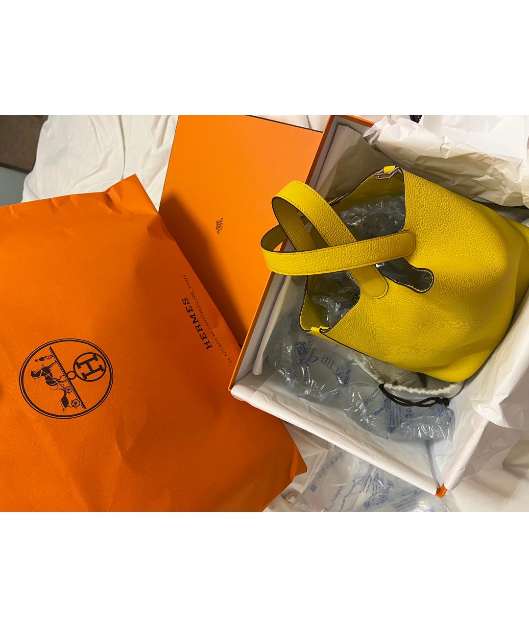 HERMES Желтая кожаная сумка с короткими ручками, фото 8