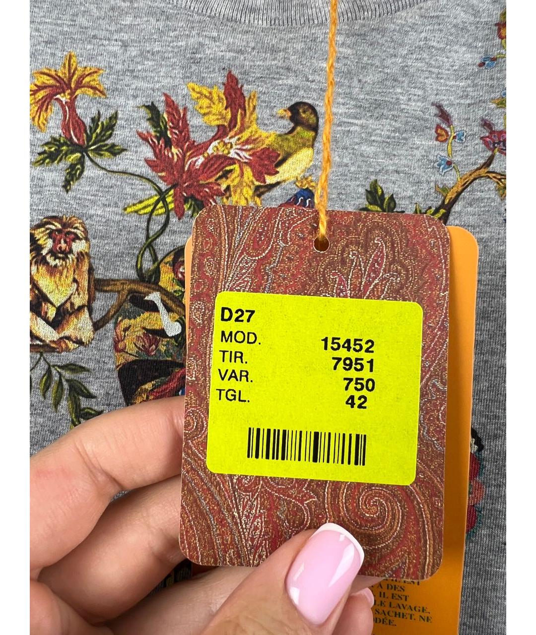 ETRO Серая хлопковая футболка, фото 8