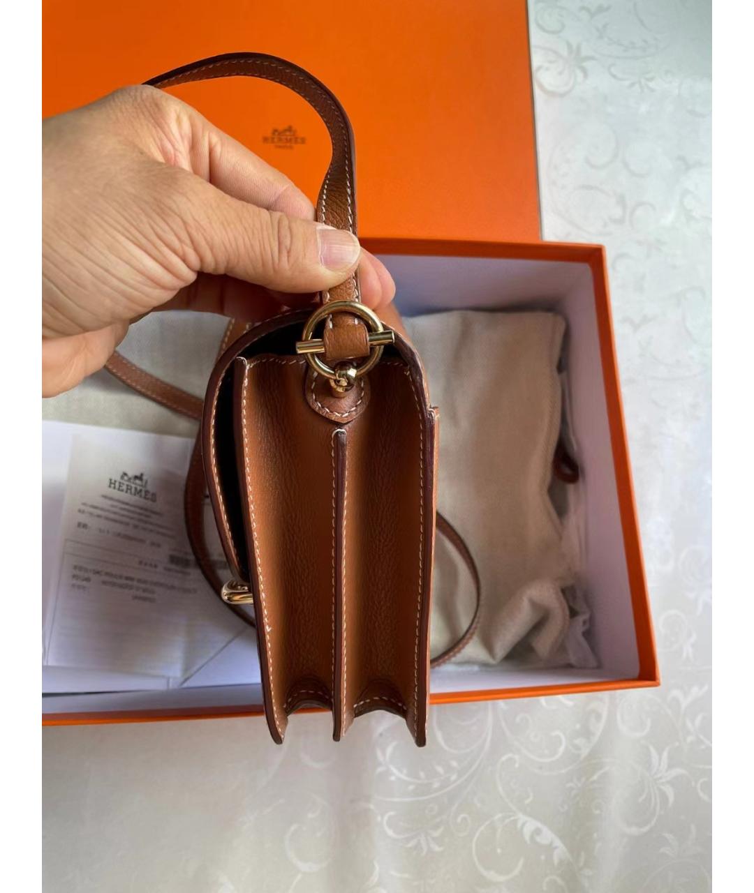 HERMES Коричневая кожаная сумка через плечо, фото 4
