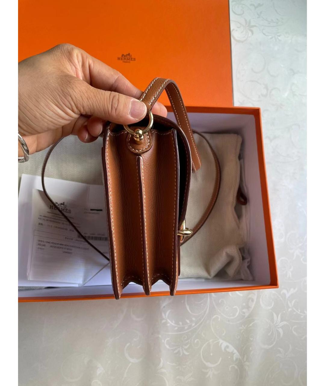 HERMES Коричневая кожаная сумка через плечо, фото 5