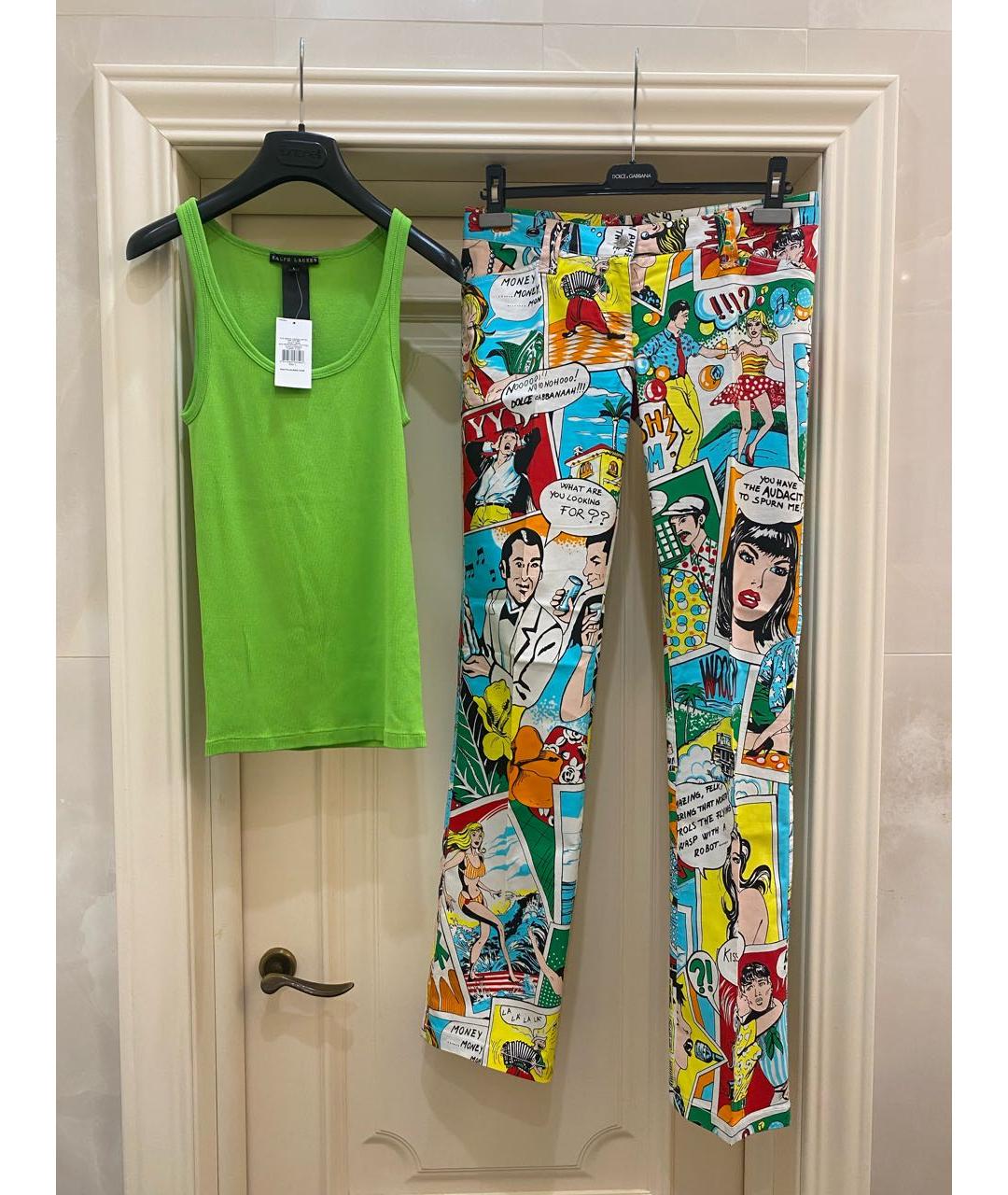 DOLCE&GABBANA Мульти хлопко-эластановые прямые брюки, фото 3