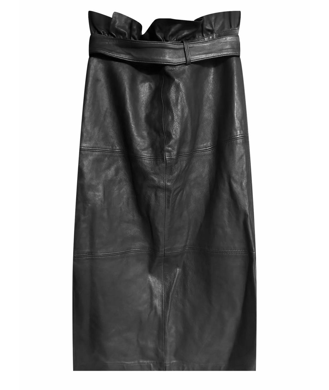 JBRAND Черная кожаная юбка миди, фото 1