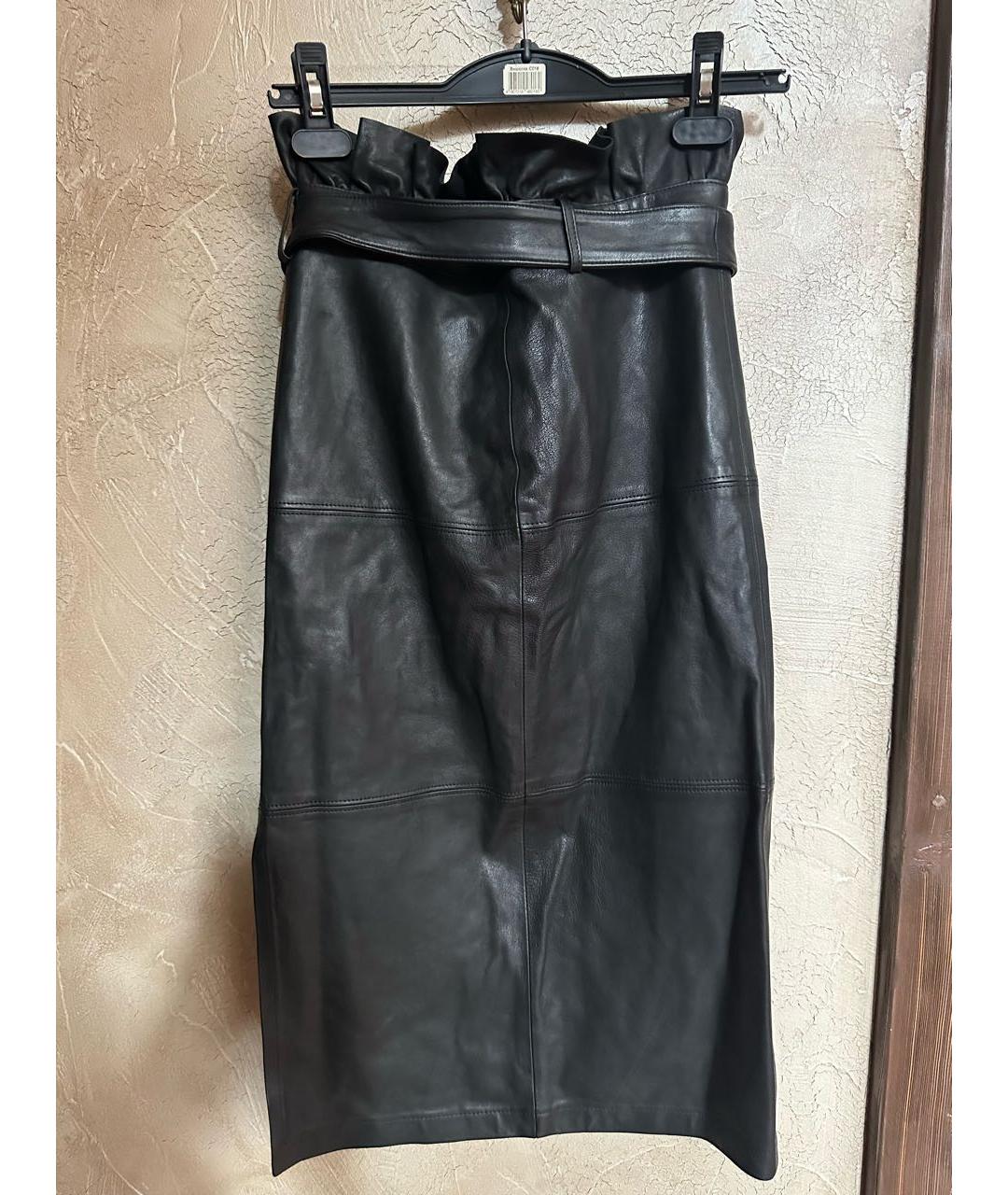 JBRAND Черная кожаная юбка миди, фото 6