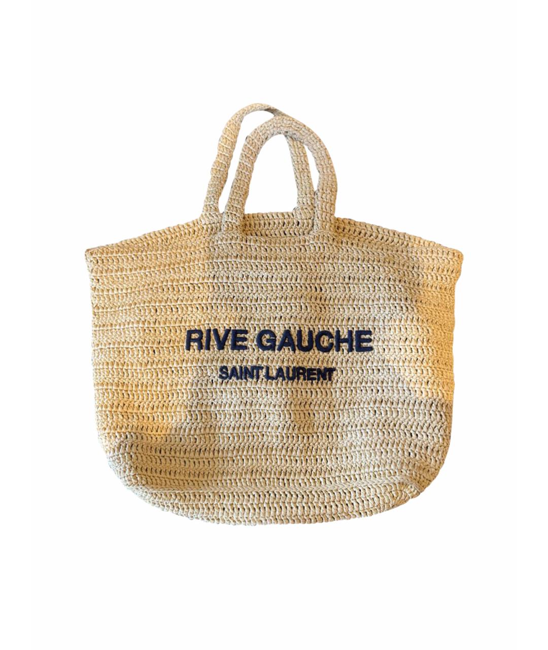 SAINT LAURENT Бежевая пелетеная пляжная сумка, фото 1