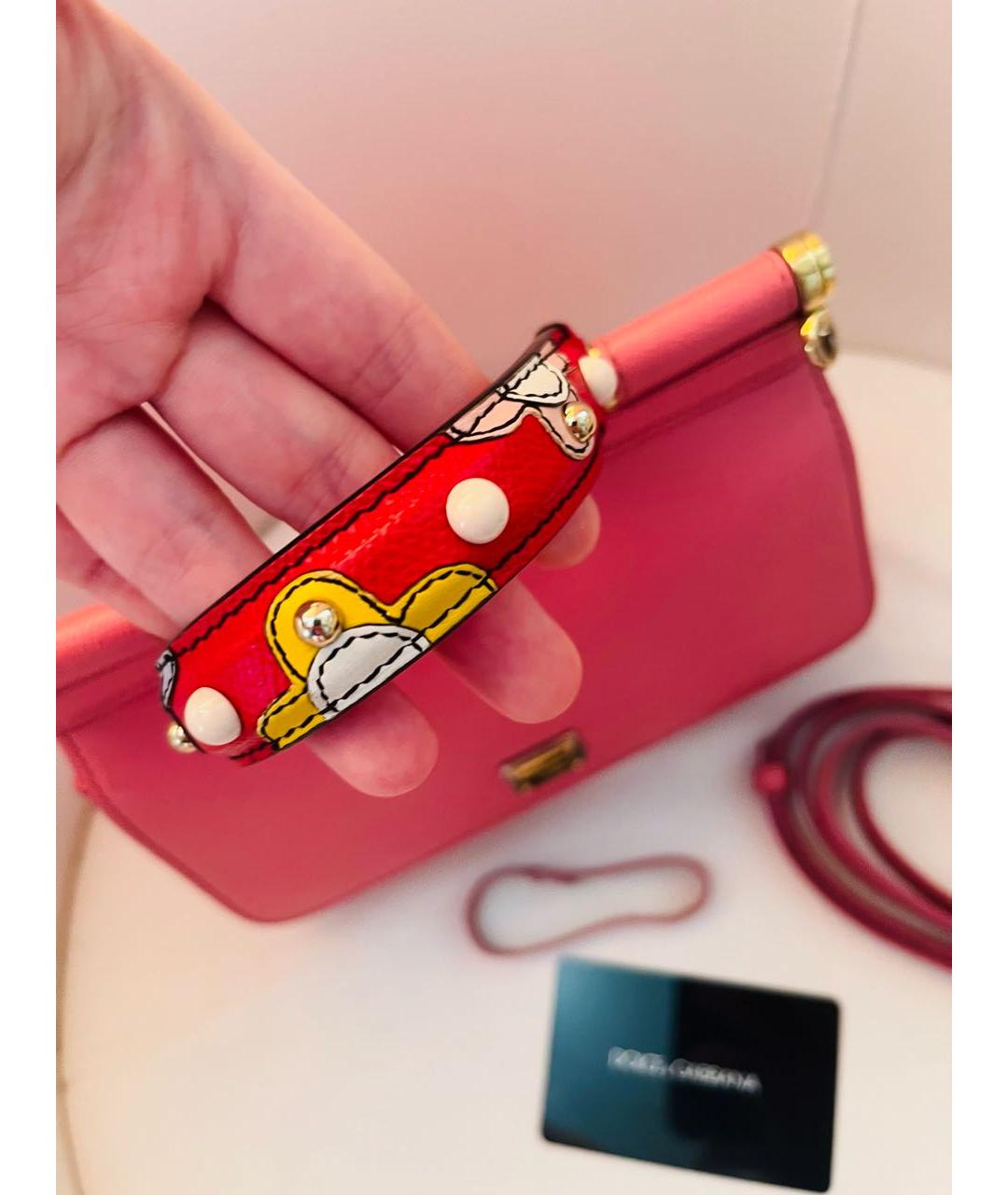 DOLCE&GABBANA Розовая кожаная сумка с короткими ручками, фото 2