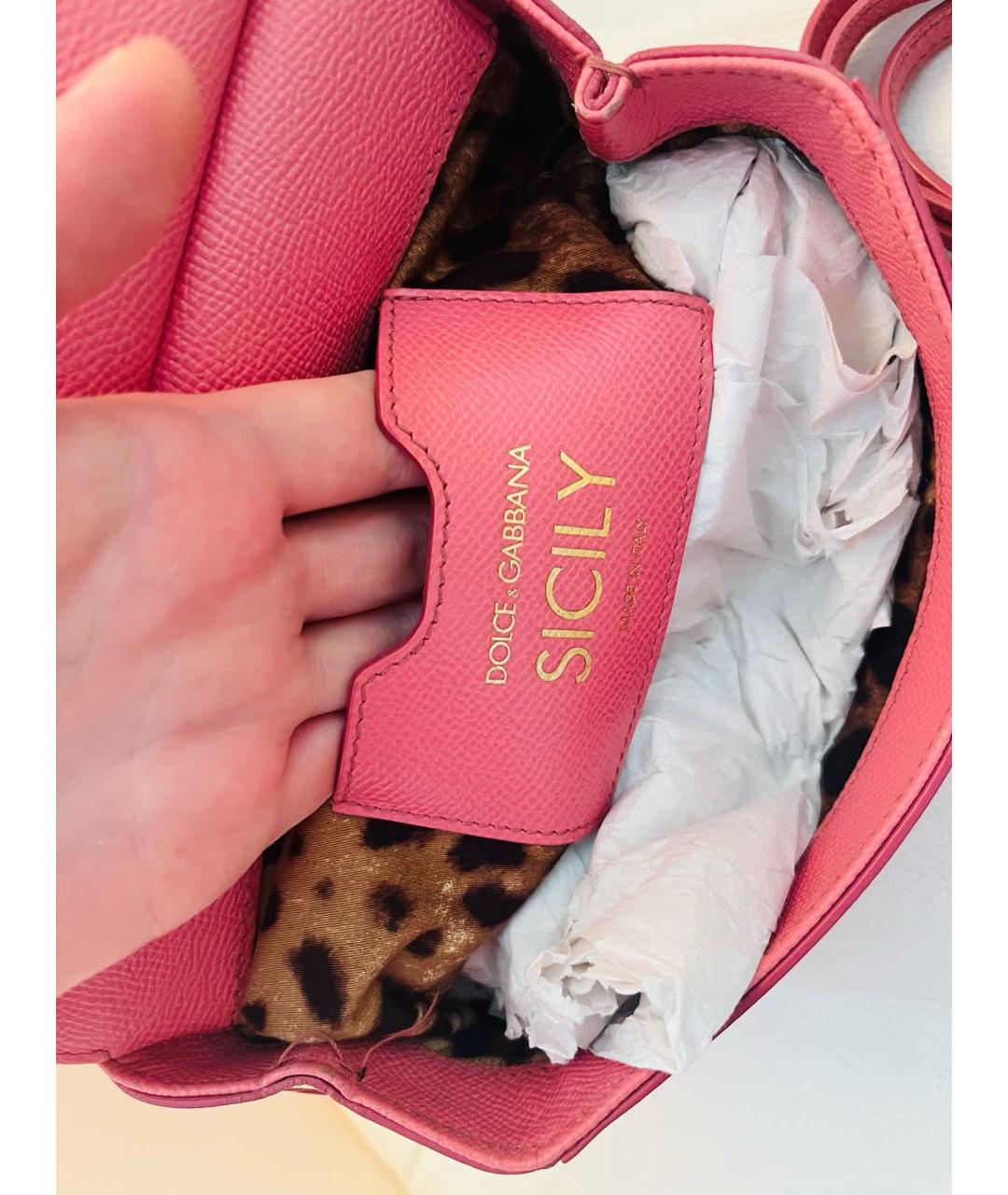 DOLCE&GABBANA Розовая кожаная сумка с короткими ручками, фото 5
