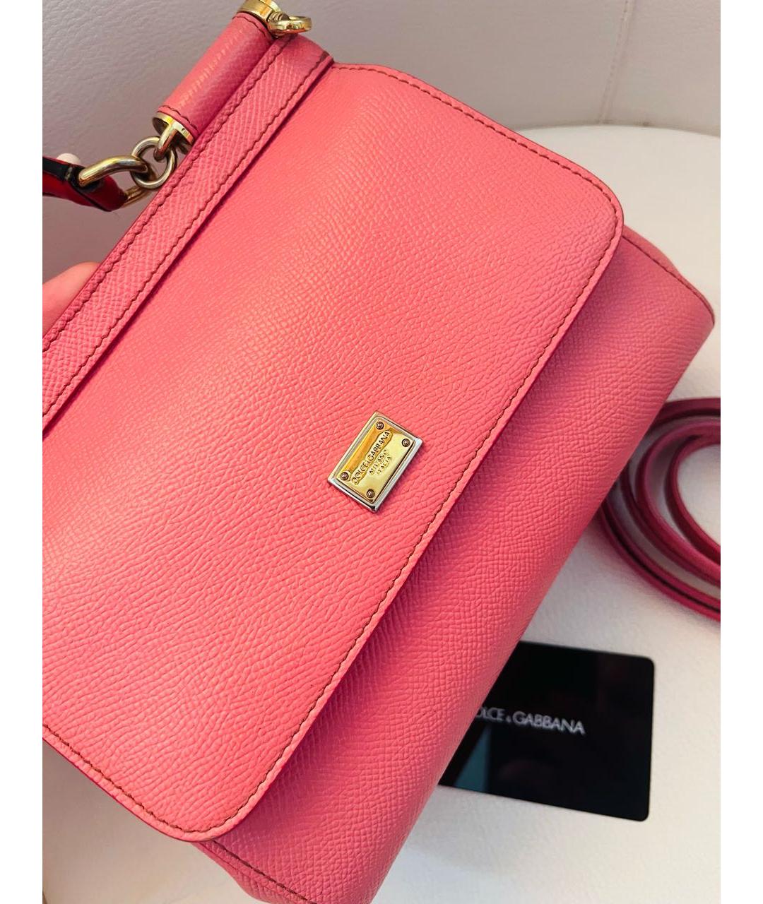 DOLCE&GABBANA Розовая кожаная сумка с короткими ручками, фото 6