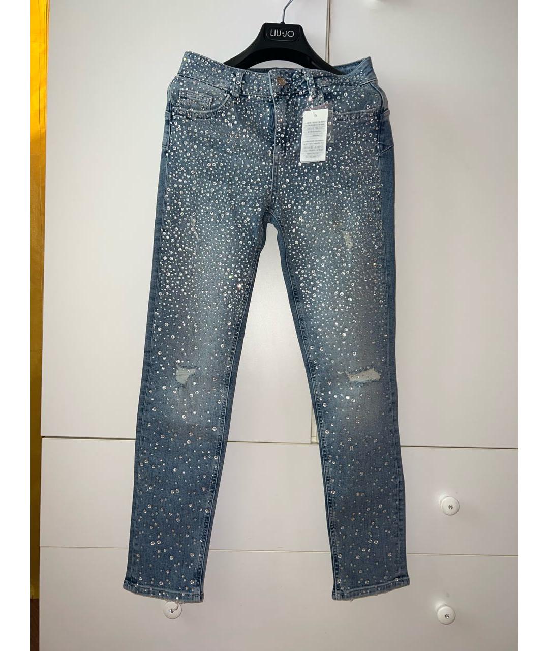 LIU JO Голубые хлопко-полиэстеровые джинсы слим, фото 8