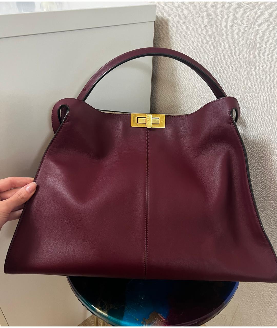 FENDI Бордовая кожаная сумка тоут, фото 2