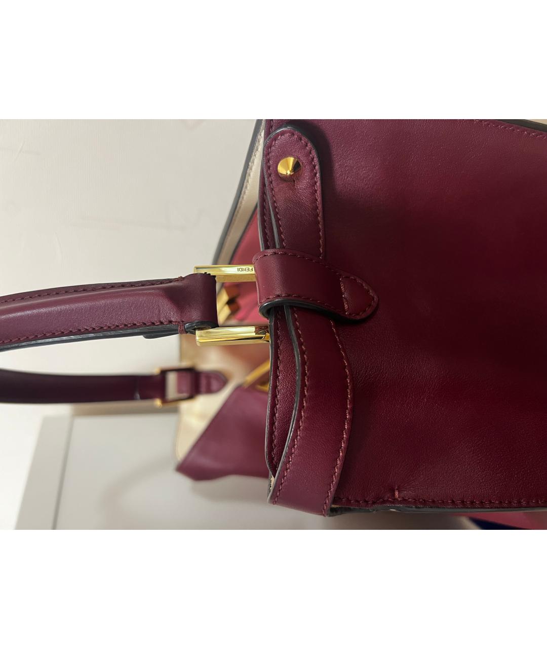 FENDI Бордовая кожаная сумка тоут, фото 6