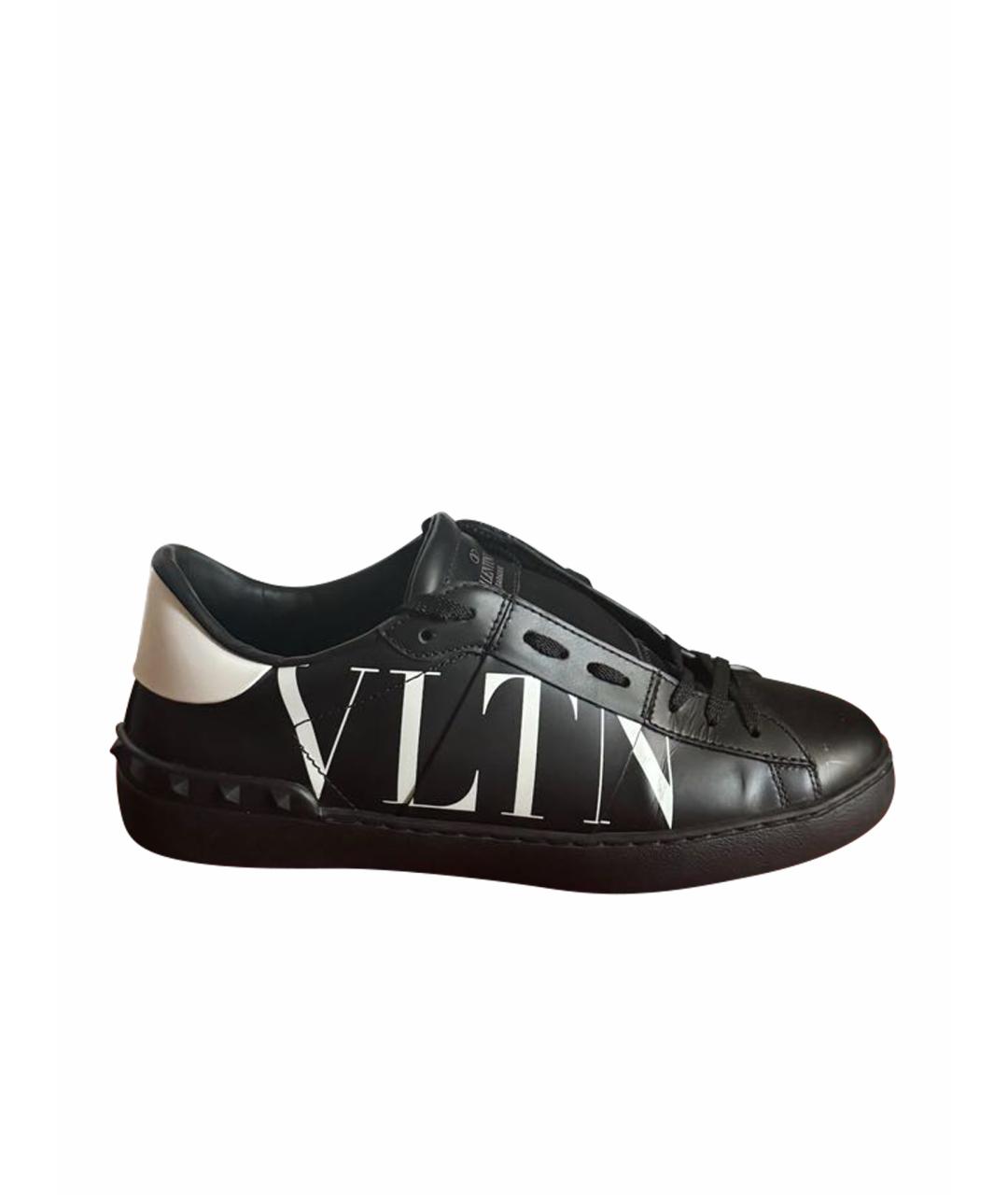 VALENTINO Черные кожаные низкие кроссовки / кеды, фото 1