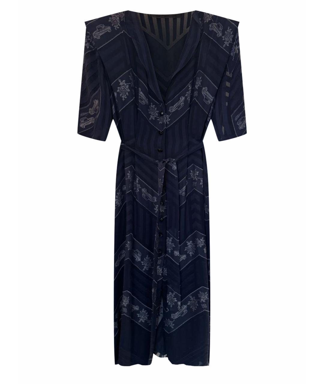 ULYANA SERGEENKO Темно-синее шелковое повседневное платье, фото 1