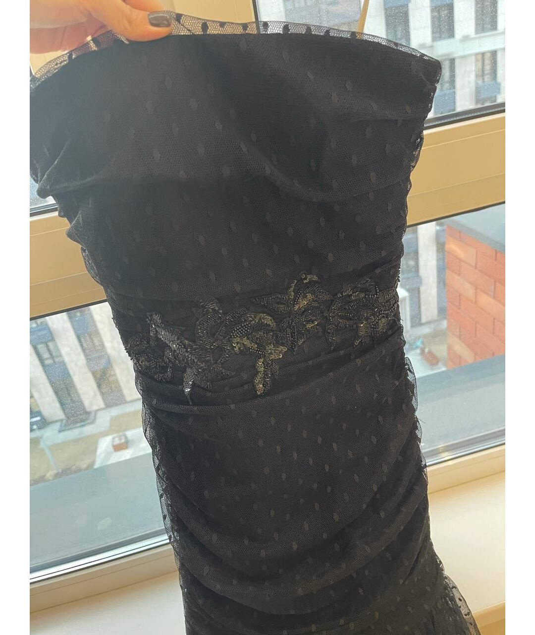 MARCHESA NOTTE Черное сетчатое повседневное платье, фото 2