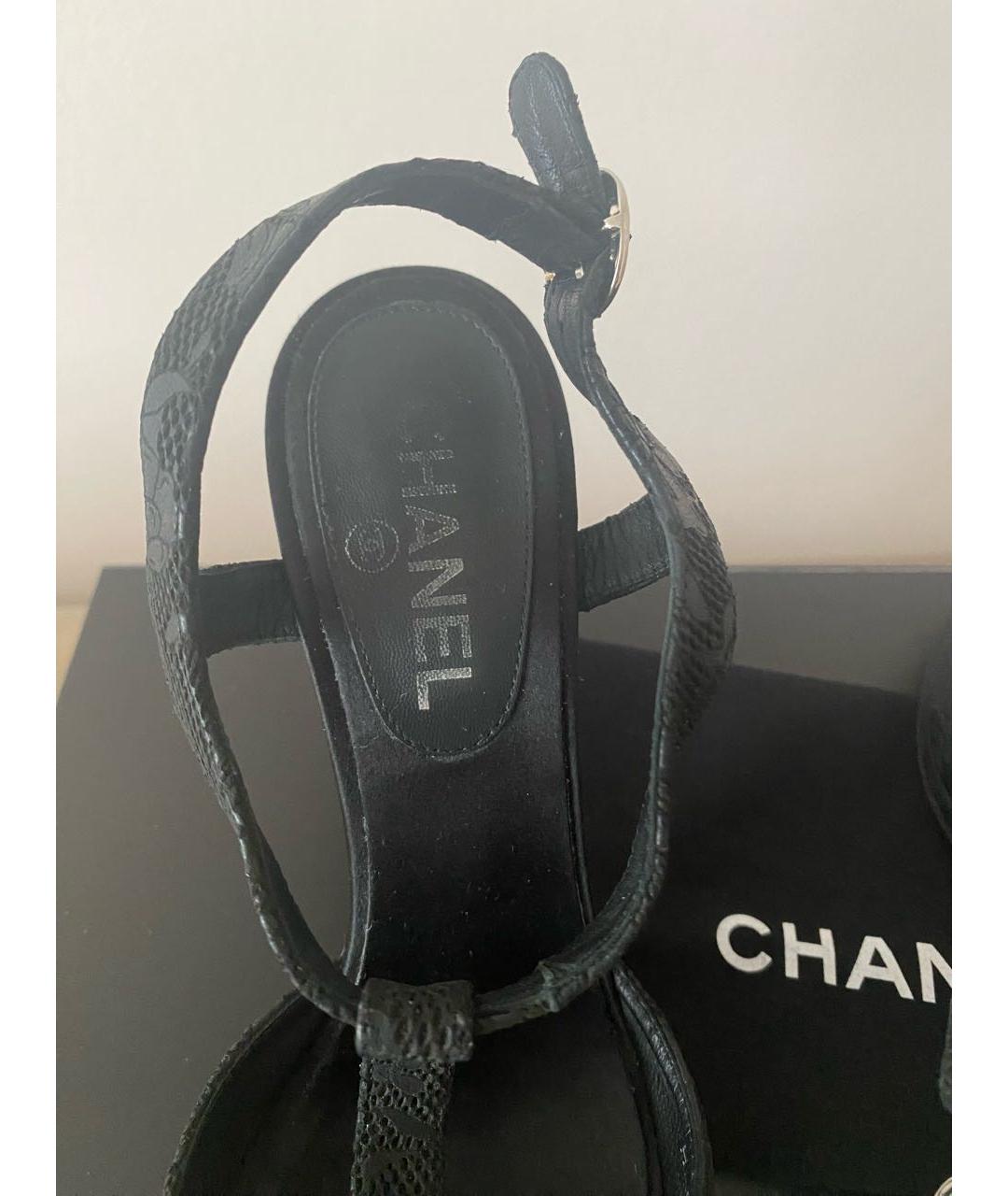 CHANEL PRE-OWNED Черные кожаные босоножки, фото 7