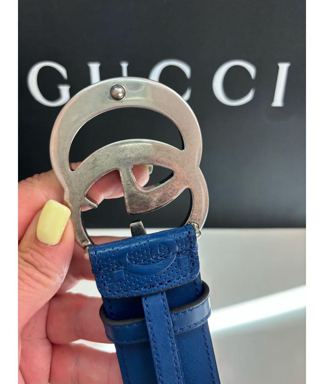 GUCCI Синий кожаный ремень, фото 2