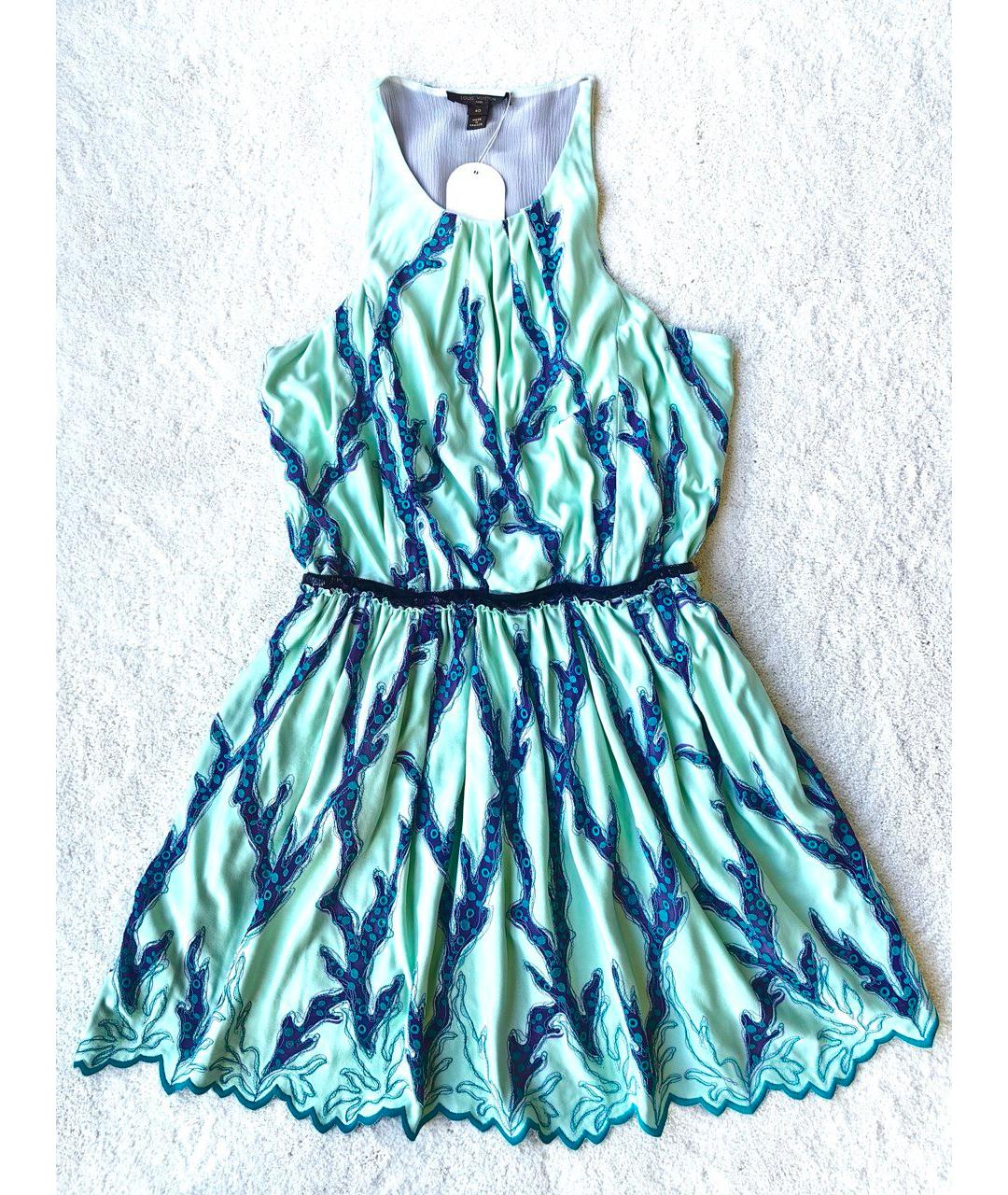 LOUIS VUITTON Бирюзовое хлопковое коктейльное платье, фото 2