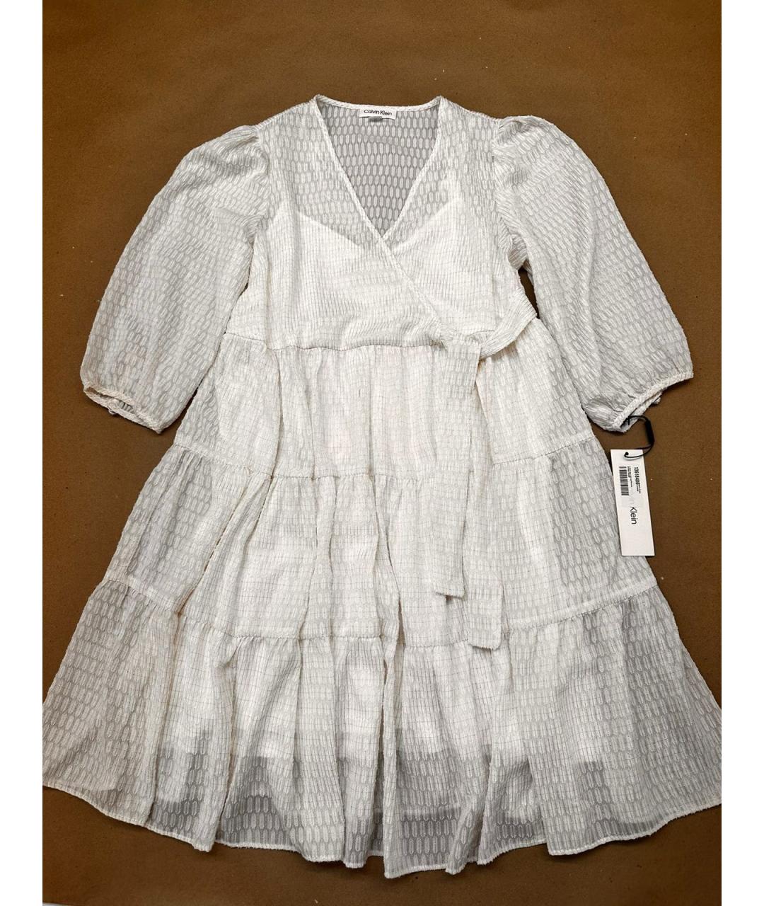 CALVIN KLEIN Белое полиэстеровое коктейльное платье, фото 10