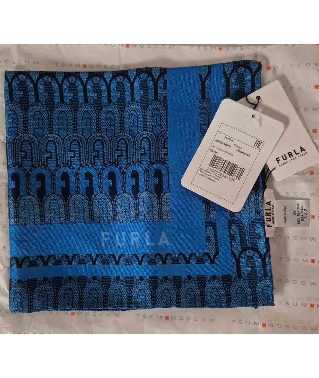FURLA Синий шелковый платок, фото 5