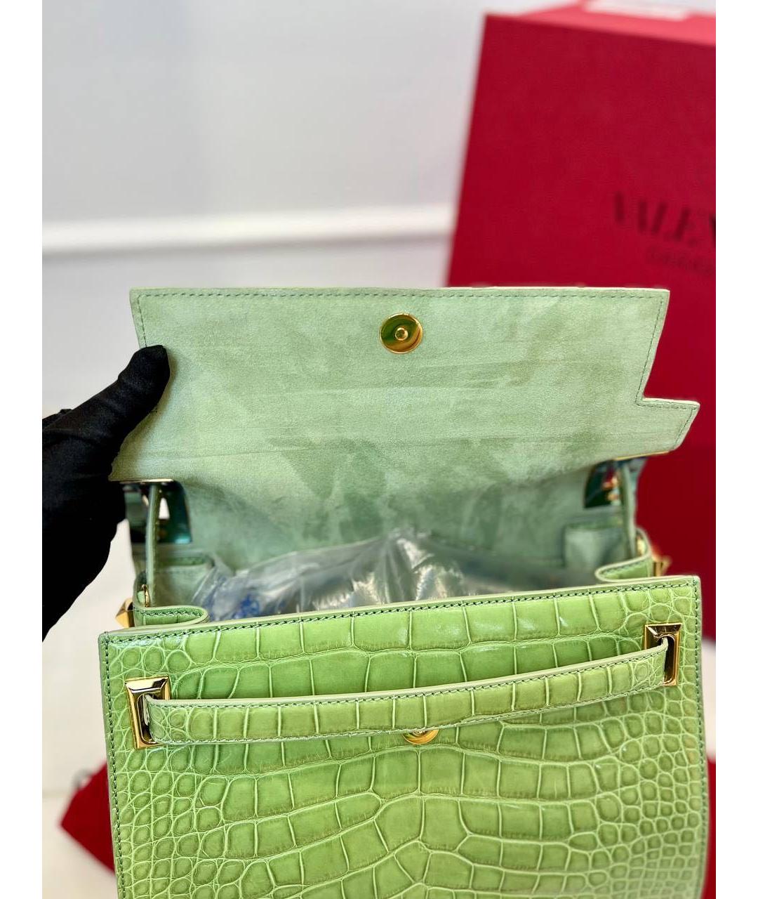 VALENTINO Салатовая сумка с короткими ручками из лакированной кожи, фото 7