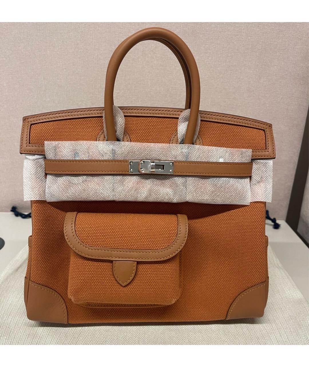 HERMES PRE-OWNED Коричневая тканевая сумка с короткими ручками, фото 3