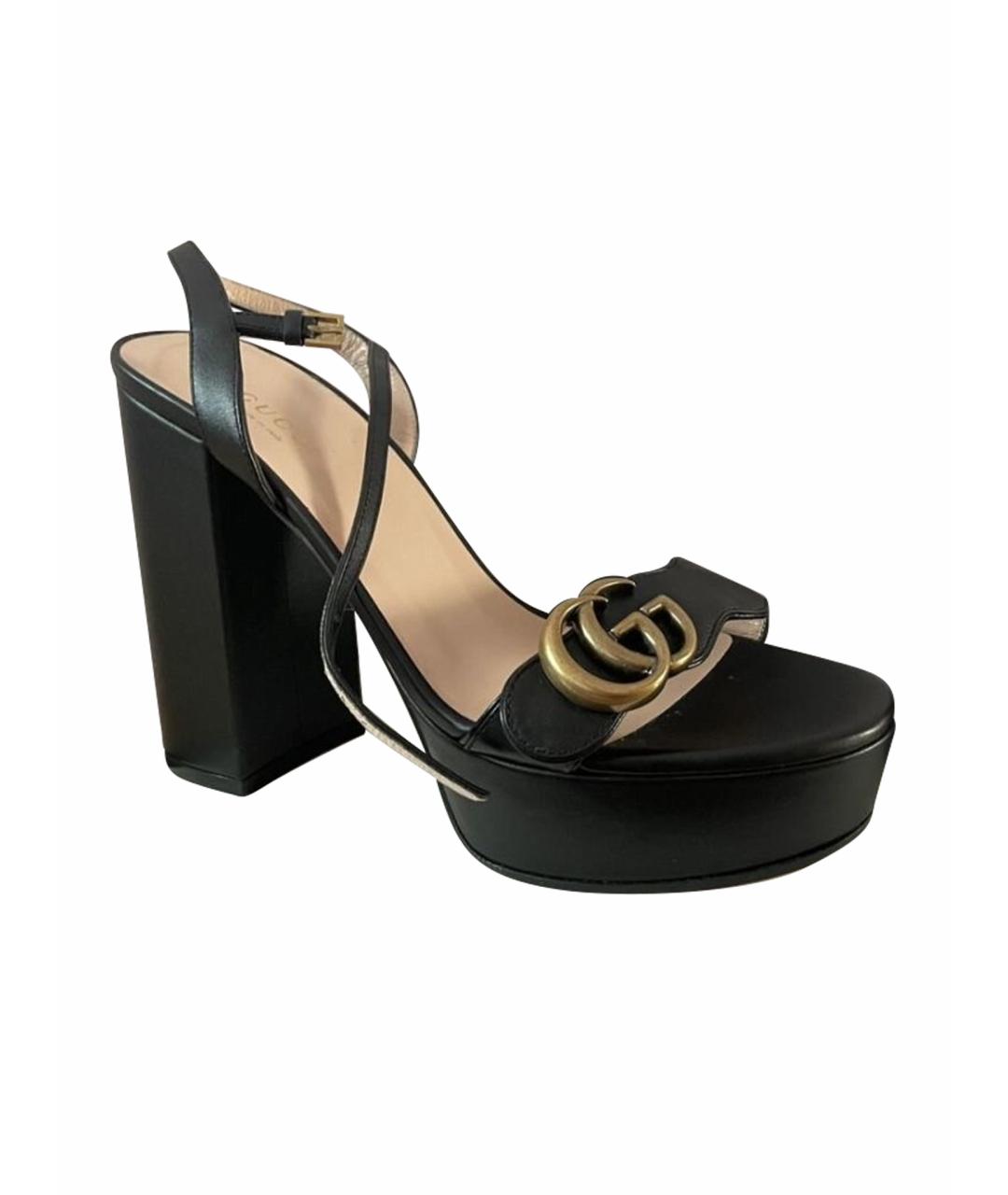 GUCCI Черные кожаные босоножки, фото 1