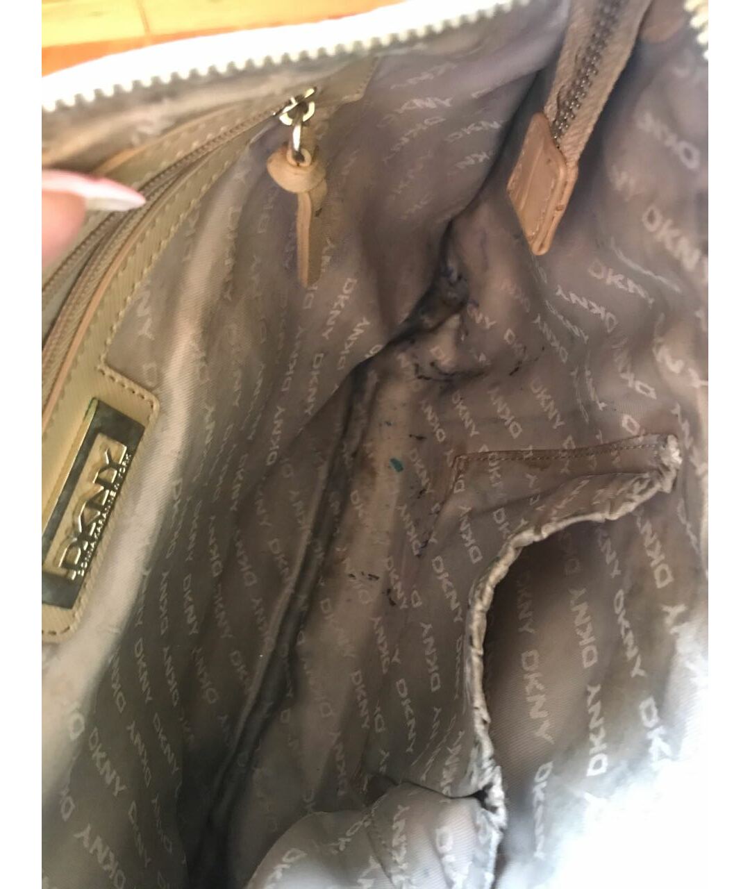 DKNY Бежевая кожаная сумка тоут, фото 8