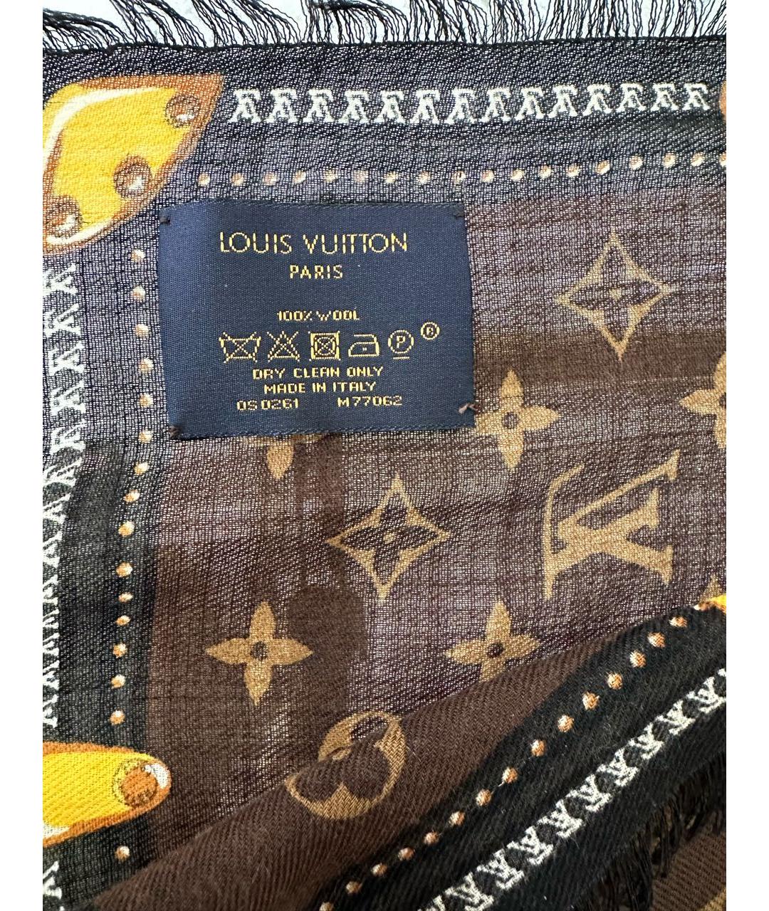LOUIS VUITTON Коричневый шерстяной шарф, фото 3