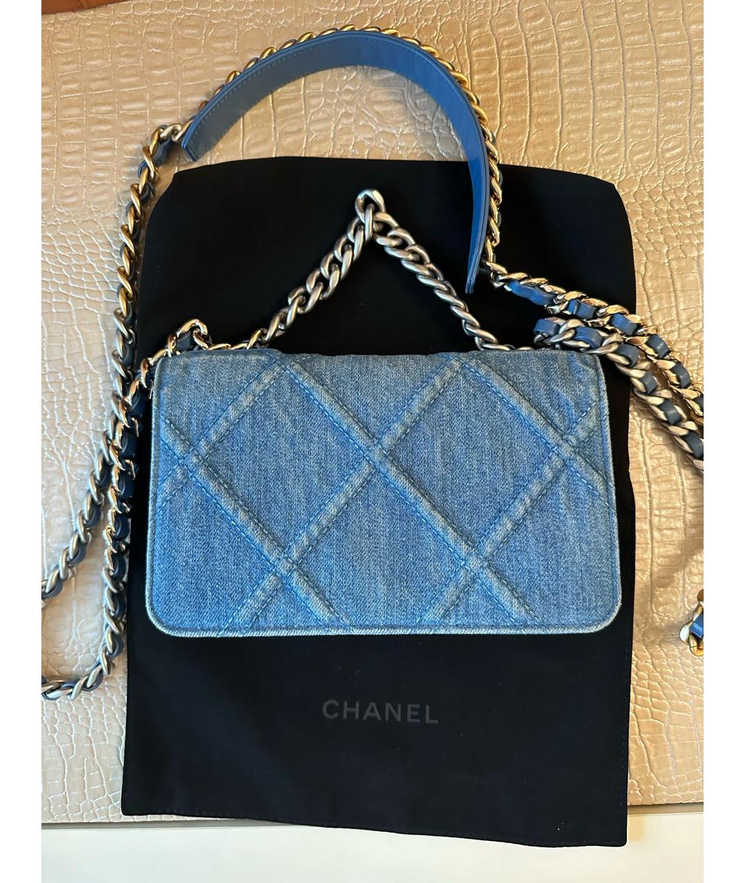 CHANEL Голубая деним сумка через плечо, фото 4