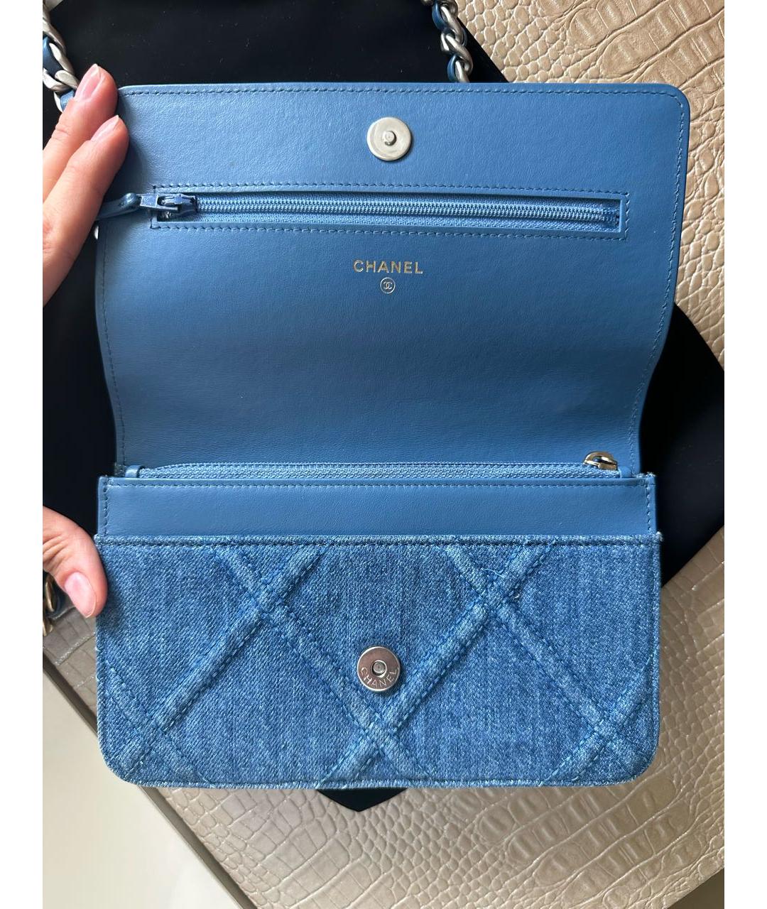 CHANEL Голубая деним сумка через плечо, фото 5