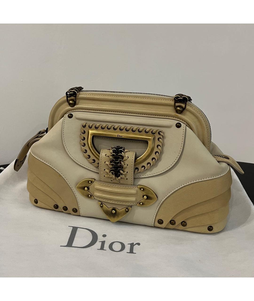 CHRISTIAN DIOR PRE-OWNED Бежевая кожаная сумка с короткими ручками, фото 2