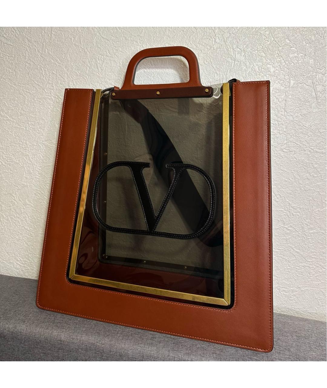 VALENTINO Коричневая кожаная сумка с короткими ручками, фото 6