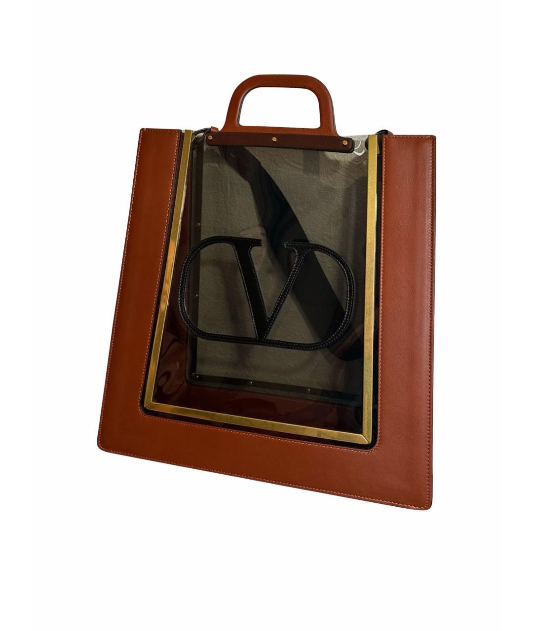 VALENTINO Коричневая кожаная сумка с короткими ручками, фото 1