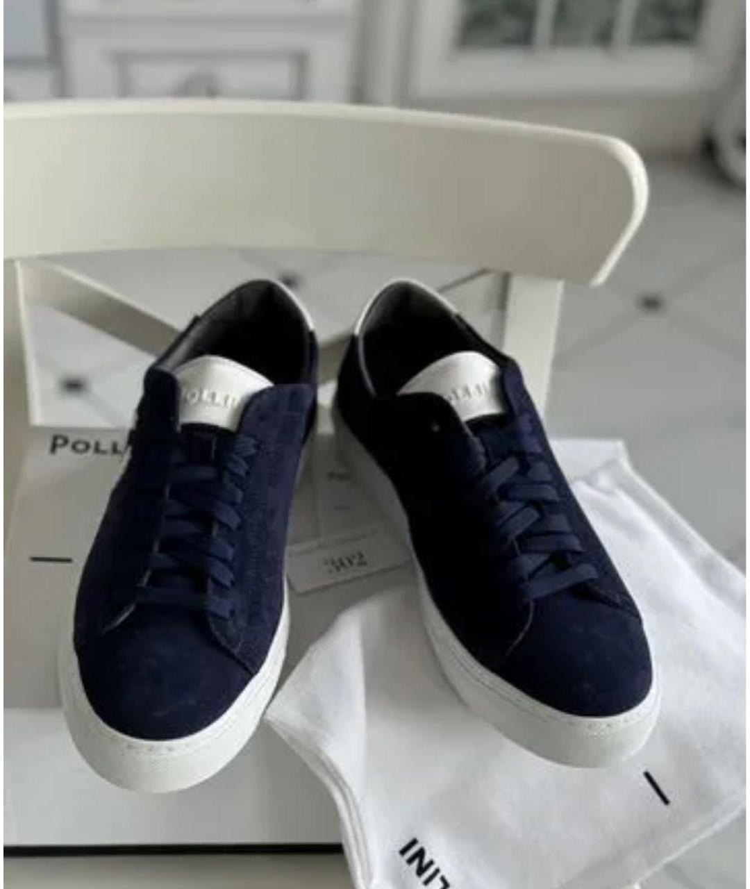 POLLINI Темно-синие замшевые низкие кроссовки / кеды, фото 2